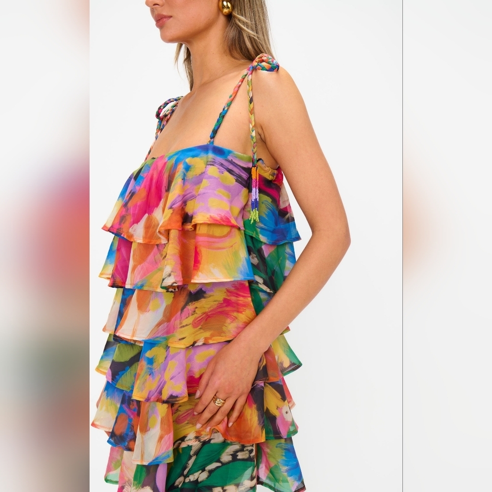 Show Me Your MuMu Rowen Ruffle Dress M Wedding Party Vacation Spring Feminine - Picture 5 of 11